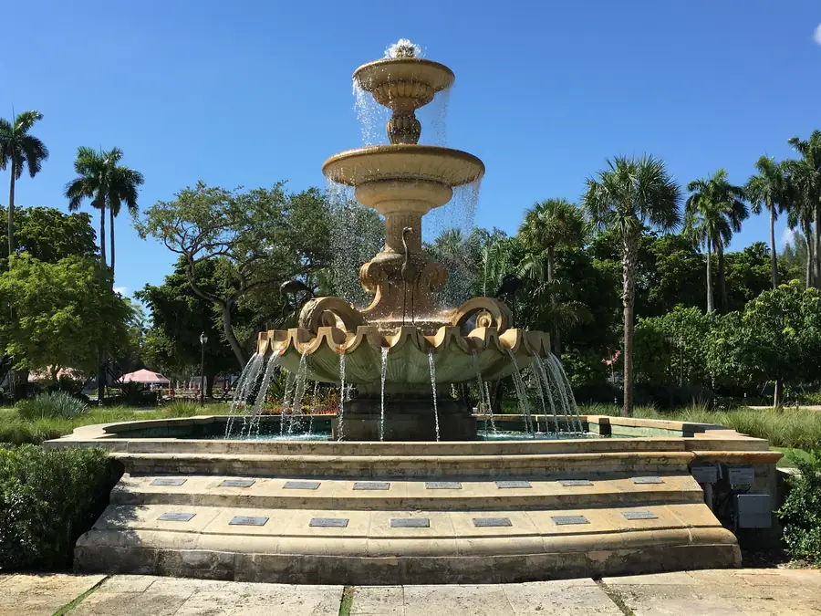 Flamingo Fountain and landscaped grounds at Hialeah Park